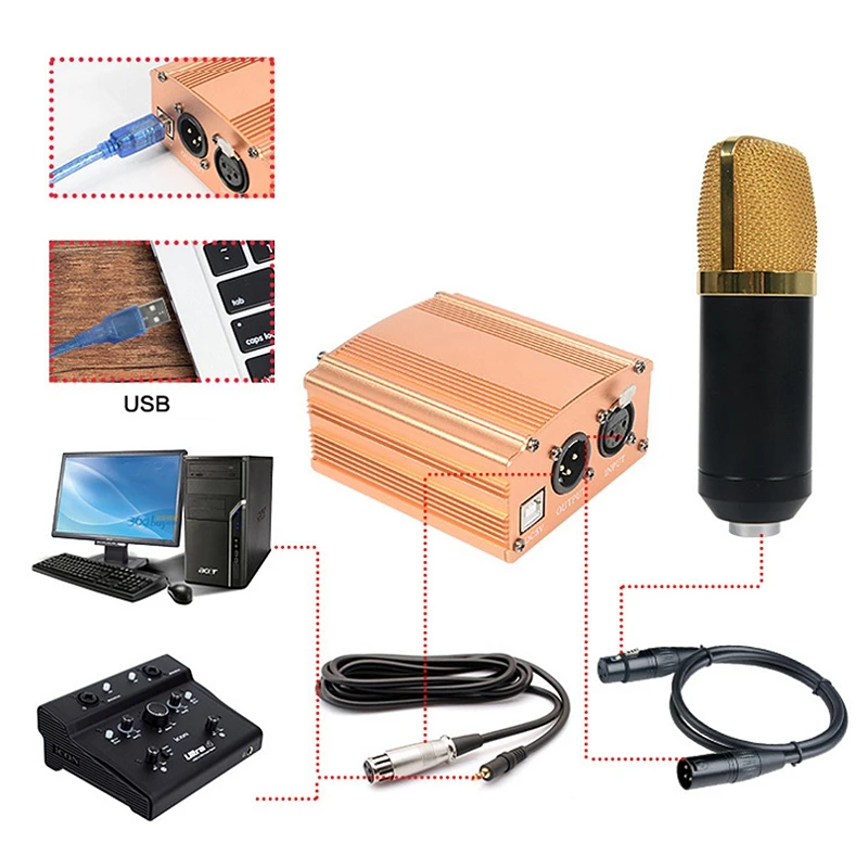 48 в Usb Phantom блок питания Usb2.0 кабель двойной разъем микрофонный кабель для мини микрофона конденсаторный записывающее оборудование