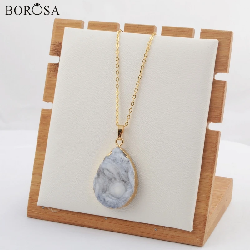 BOROSA Rough Galaxy Quartz Titanium Chalcedony Pendant Copper Gold Plated Link Chain Women Necklace CL095 | Украшения и