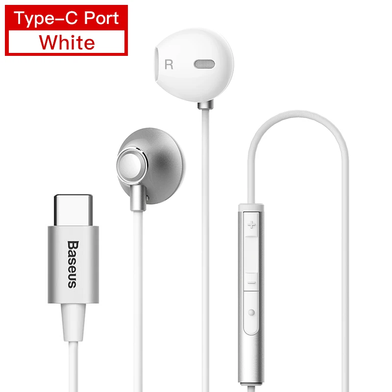 Typpe C White Baseus C06 проводные наушники типа C стереонаушники бас с микрофоном Спортивная гарнитура 3,5 мм разъем для iPhone huawei samsung наушники-вкладыши беспроводные наушники For iPhone Samsung Huawei Xiaomi - Цвет: Typpe C White