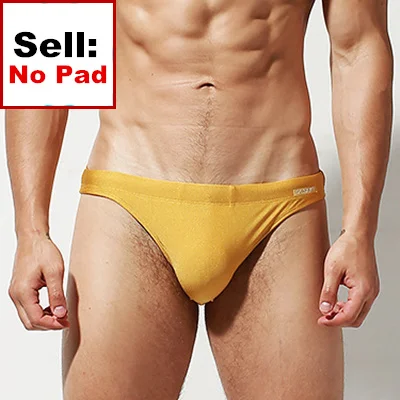No Pad Yellow Пуш-ап Pad плавательные мужские трусы Сексуальная Гей одежда для плавания Бикини плавки Мужской купальный костюм Танга купальный костюм шорты Desmiit zwembroek - Цвет: No Pad Yellow
