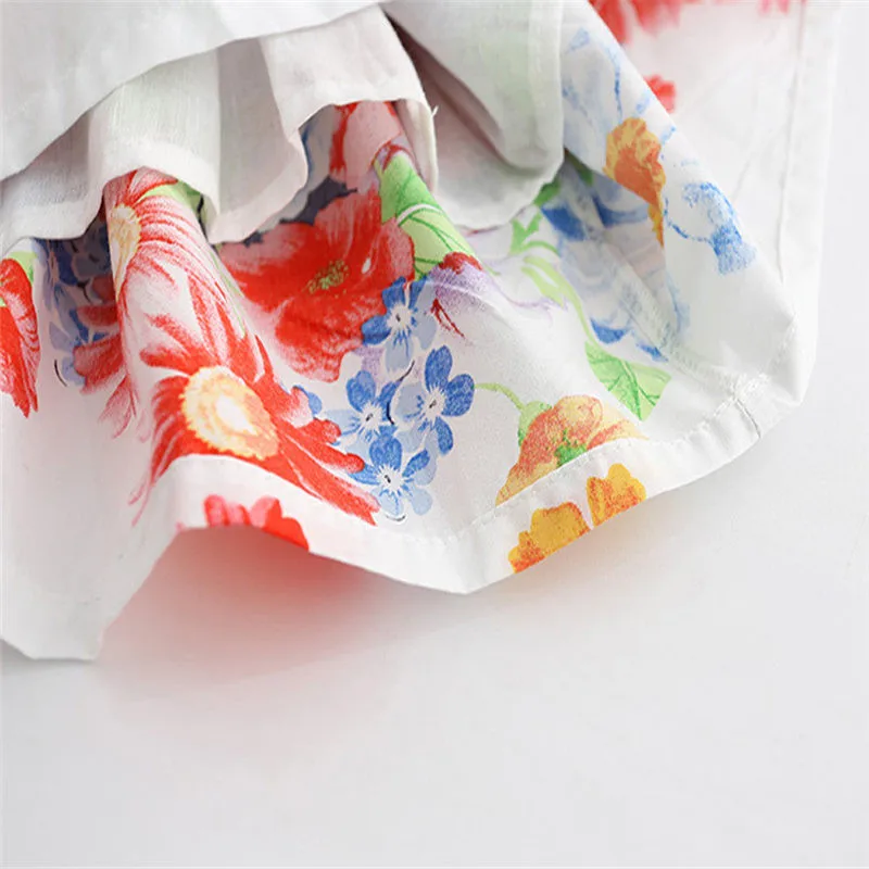 Hot Selling Fashion Lovely Girl Summer Dresses Toddler Kids Short Sleeve Flowers Striped Princess Dress Casual Clothes Outfits | Детская