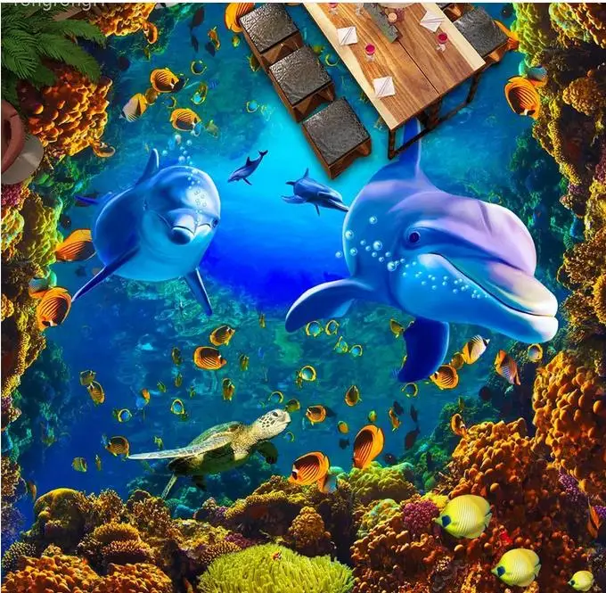 

Пользовательские 3d полы стереоскопический подводный мир гостиной спальни ванной самоклеющиеся обои домашний декор пол винил 3d
