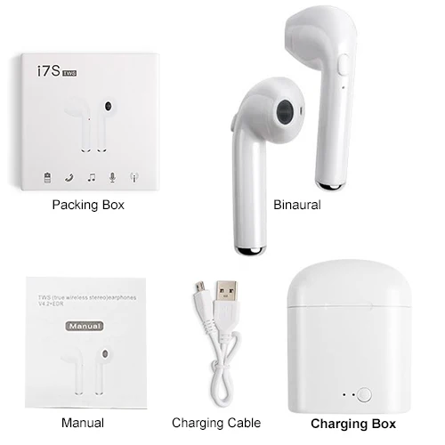 Charging box white I7s TWS kulaklыk Bluetooth наушники для телефонов I7 беспроводные 5,0 гарнитуры наушники с микрофоном для Iphone Android - Цвет: Charging box white