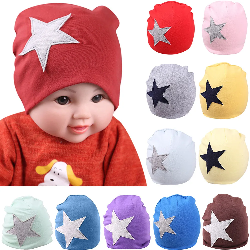 spring and winter warm Cute Infant Baby Girls Boys Cartoon Star Print Sleep Cap Headwear Hat for children newborn cute head cap | Детская
