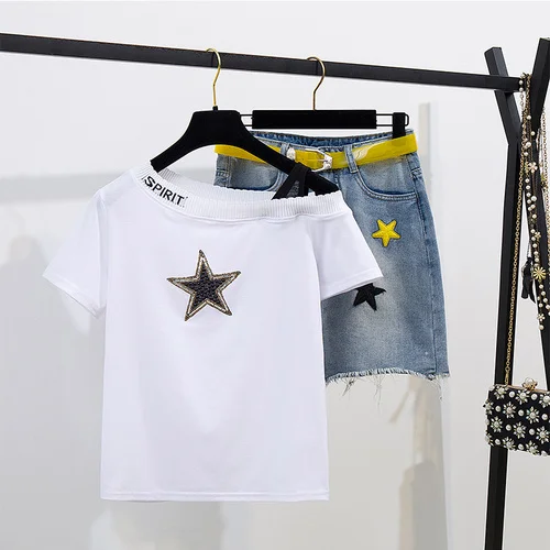 Женский комплект из 2 предметов футболка с короткими рукавами и пятиконечной