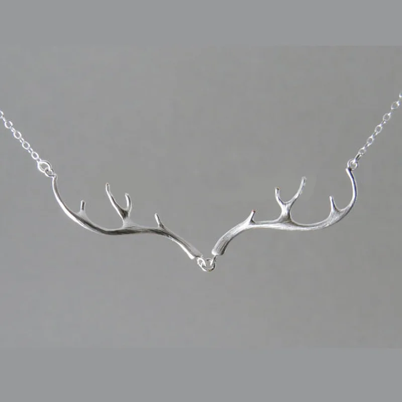 

Silver Chain Necklace Women Choker Collare Deer Horn Short Clavicle Pendant Necklace Antlers Jewelry Antler Collier Ketting