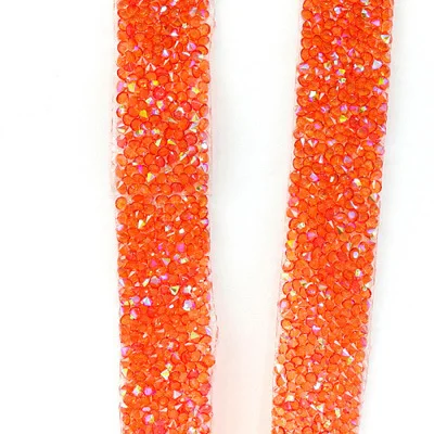 Orange 1 ярд 1 см-3 см Горячая фиксация стразы отделка красочные смолы сетки горячей фиксации Стразы Кристалл окантовка аппликация для свадебного платья - Цвет: Orange
