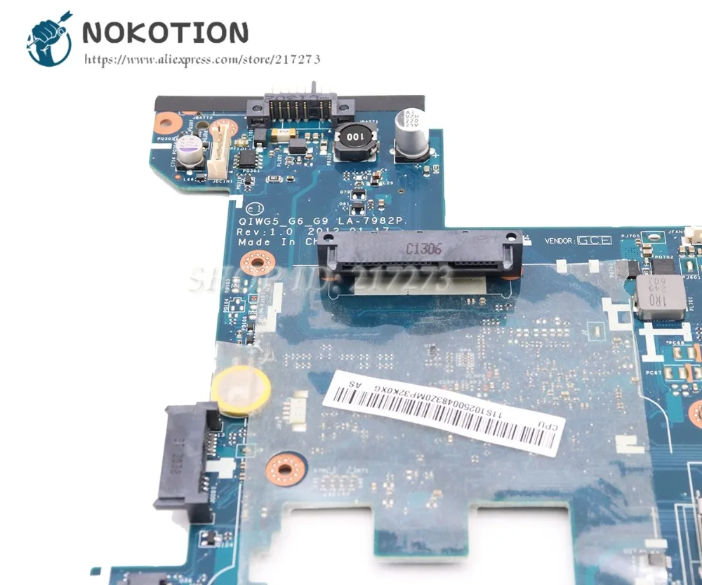 Материнская плата NOKOTION для ноутбука Lenovo G480 QIWG5_G6_G9 LA-7982P материнская 14 дюймов HM76 UMA