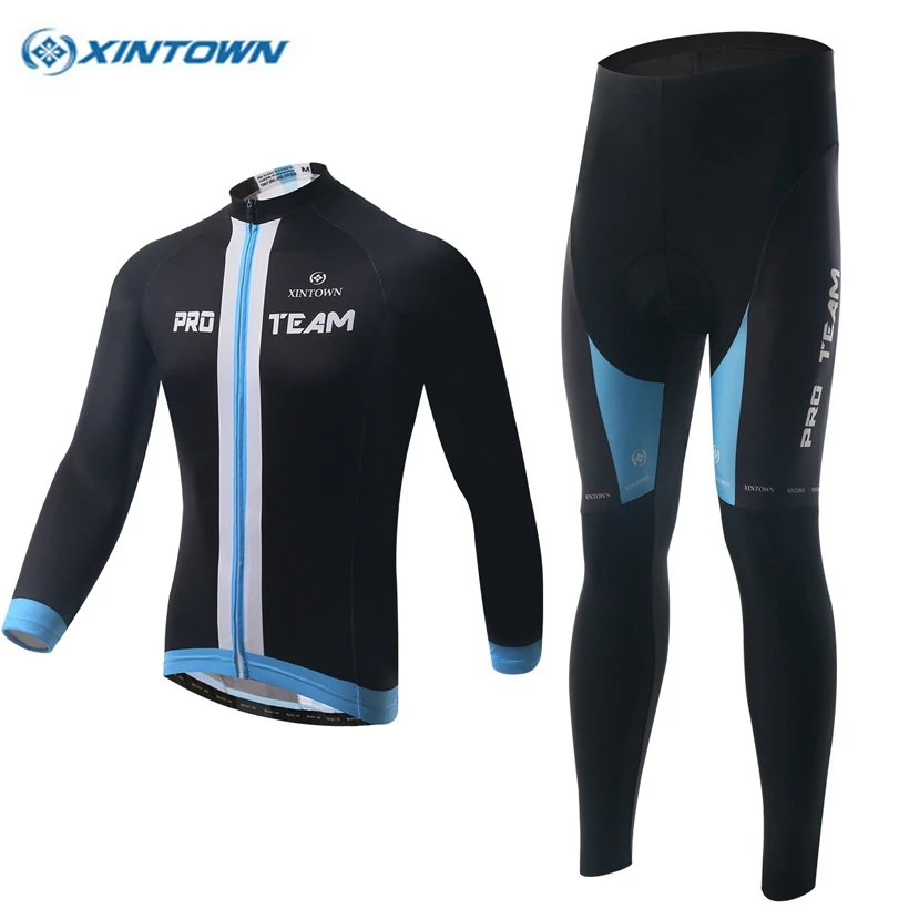 

XINTOWN riding uniforms long-sleeved suits bike Jersey suit fleece wind protection warm Clothing underwear leader of the black