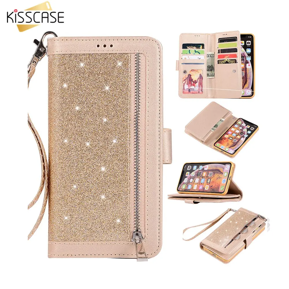 KISSCASE чехол для iPhone X 8 7 6 S Plus Мода молния кожа телефона держатель карт кошелек