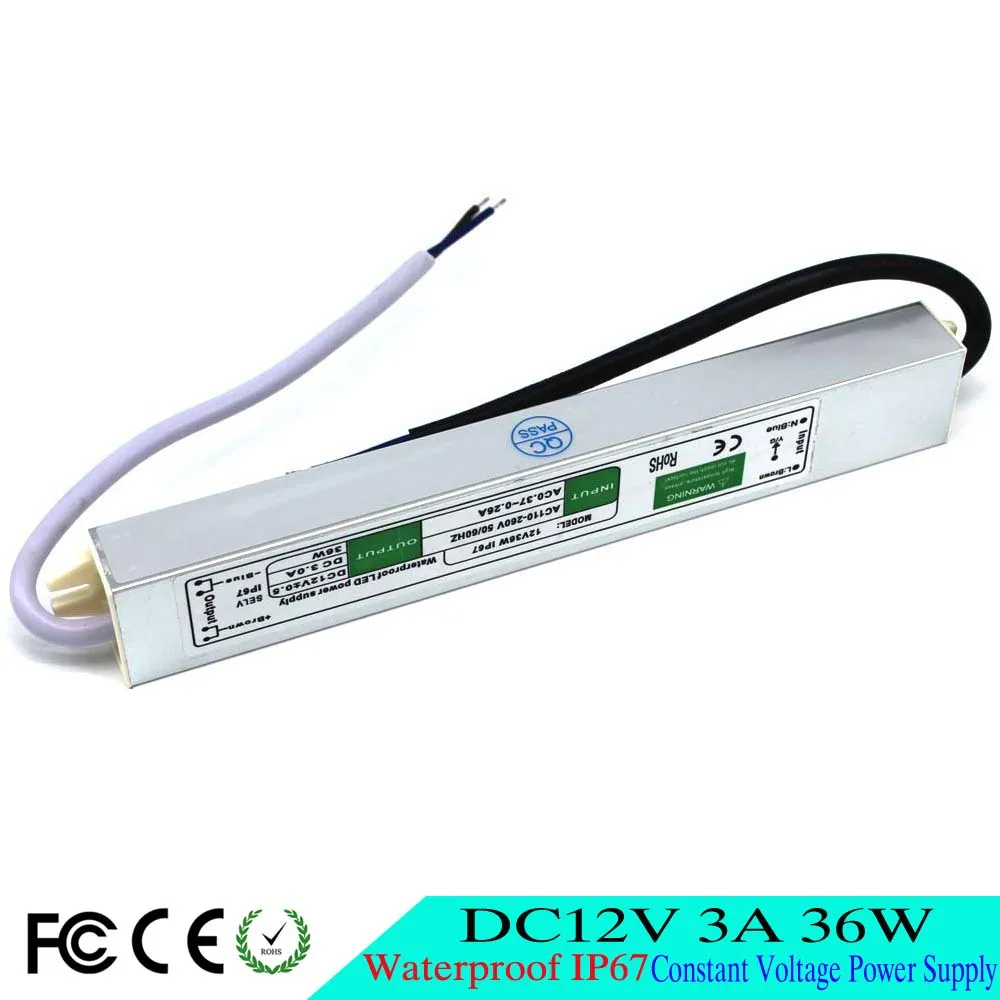 Светодиодный источник питания 12V 36W 3A водонепроницаемый IP67 трансформатор