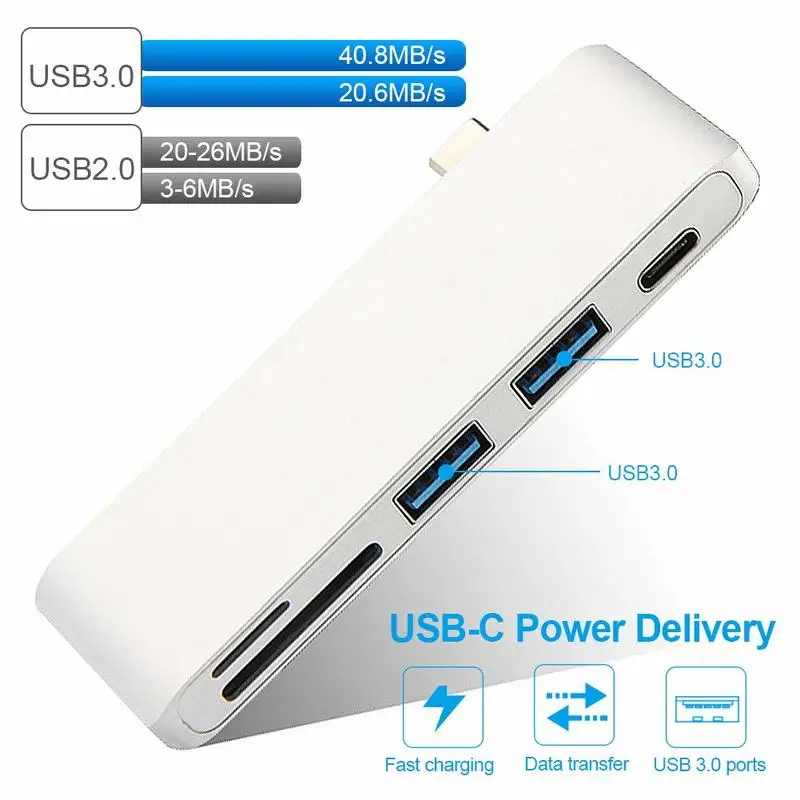 Basix USB C концентратор с адаптером питания 2 порта 3 0 и SD/Micro SD TF кардридер для MacBook Pro