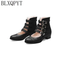 BLXQPYT New large size shoes woman 34-47 single-shoe zipper Roman fashion low-heeled zip casual date classic women's shoes 7465