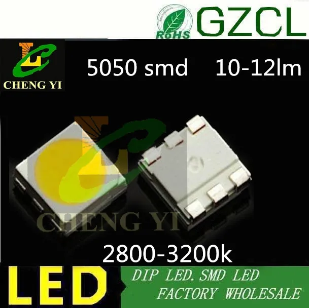 Низкая цена бесплатная доставка 10-12LM теплый белый SMD LED 5050 диод 2800-3200K 3 0-3 5 V 1000 шт |