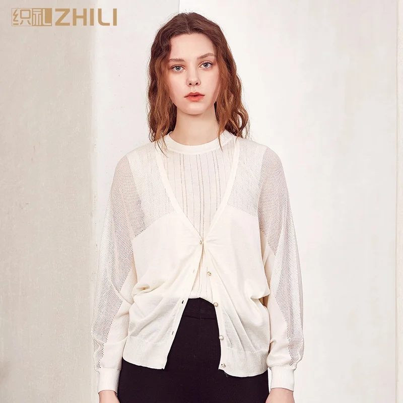 ZHILI Women Open Front Cardigan Sweater Button Down Knit Thin Coat |