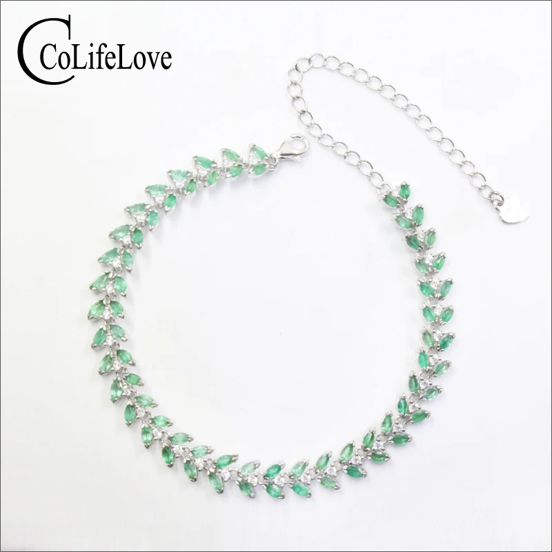 

CoLife Jewelry Luxury Emerald Bracelet for Party 70 PCS Natural Zambia Emerald Silver Bracelet Solid 925 Silver Emerald Jewelry