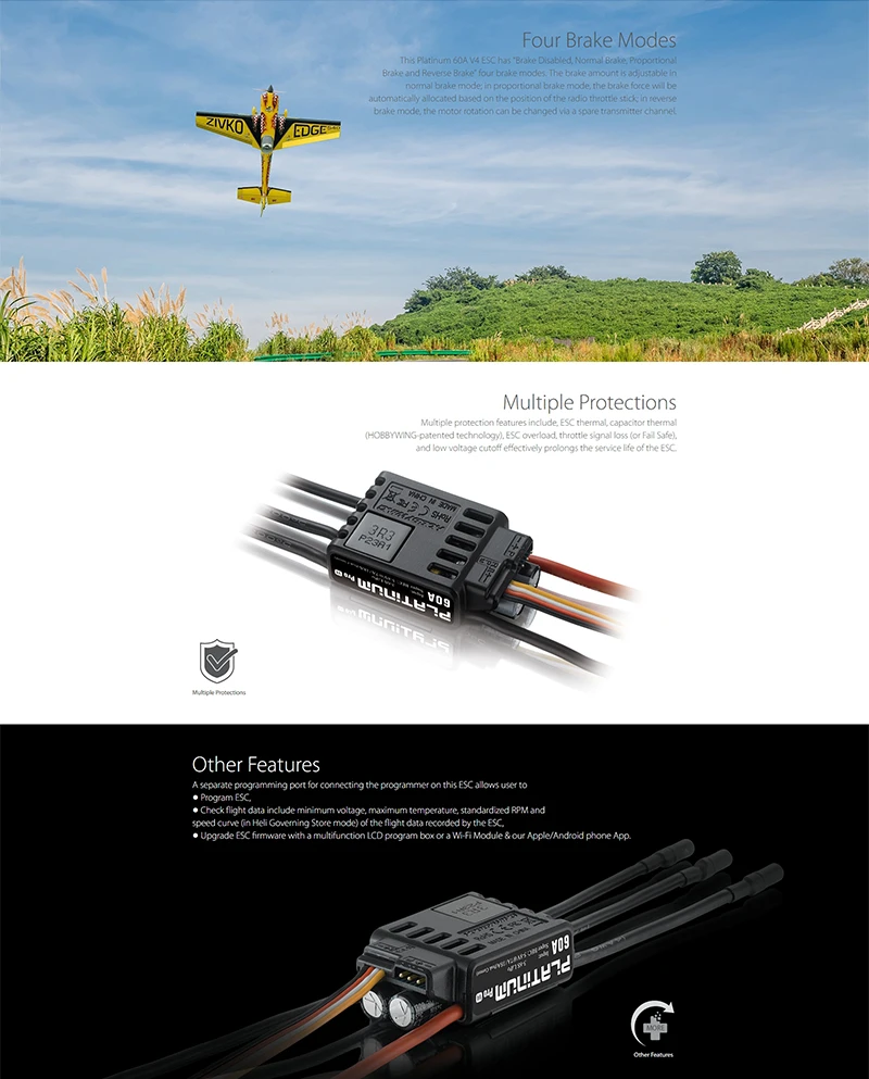 Оригинальный Hobbywing Platinum 60A PRO V4 ESC (3S 6S) для вертолета 450 480 Heli (Пропеллер: 325 360