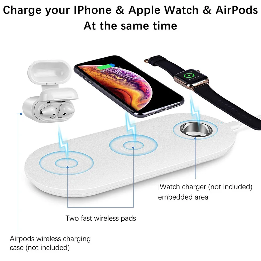 Беспроводное зарядное устройство 3 в 1 QI для Apple Watch 5 2 4 серии AirPods iPhone X 8 Plus XS 11 Max XR