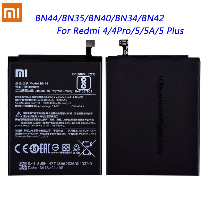 Аккумулятор BN44 BN35 BN40 BN34 BN42 для Xiaomi Redmi 5 Plus 4 Pro 5A сменные литий полимерные