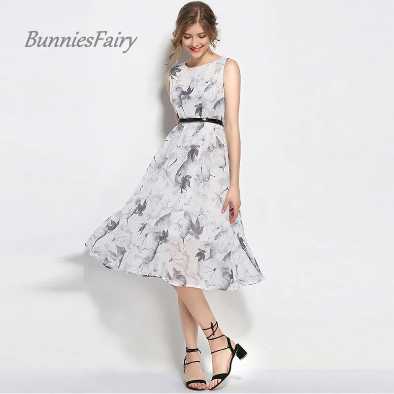 BunniesFairy 2017 летние платья в стиле знаменитостей китайском с чернильным принтом