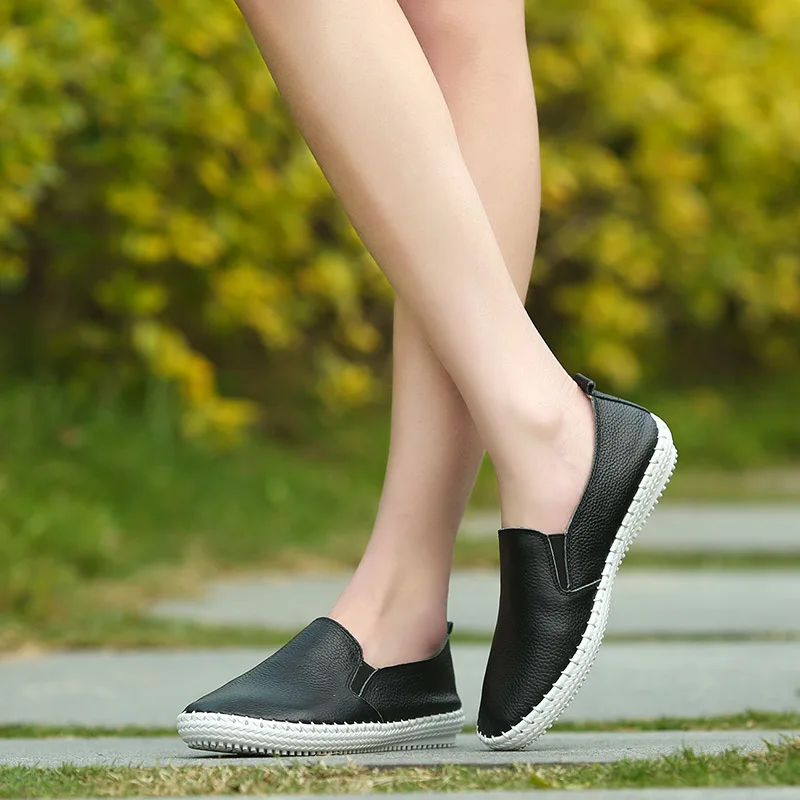 Туфли женские из натуральной кожи повседневная обувь на плоской подошве без