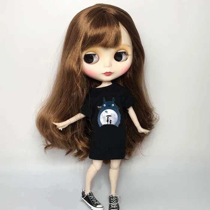 1 шт., модная одежда для кукол Blyth, черная футболка, одежда с надписью для pullip Blyth Momoko, obistu licca 1/6, Одежда для кукол для Барби - Цвет: E