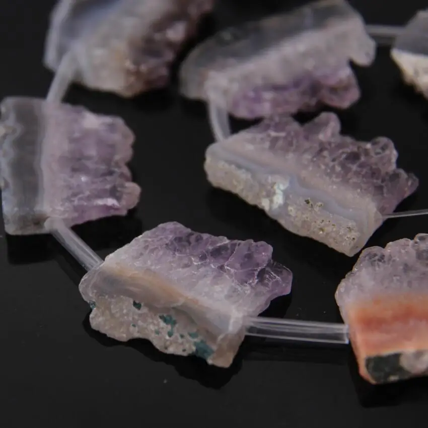 Approx9PCS Strand Raw Gems Druzy Slab Pendant Beads Purple Crystal Quartz Geode Drusy Slice Charm Jewelry Making | Украшения и