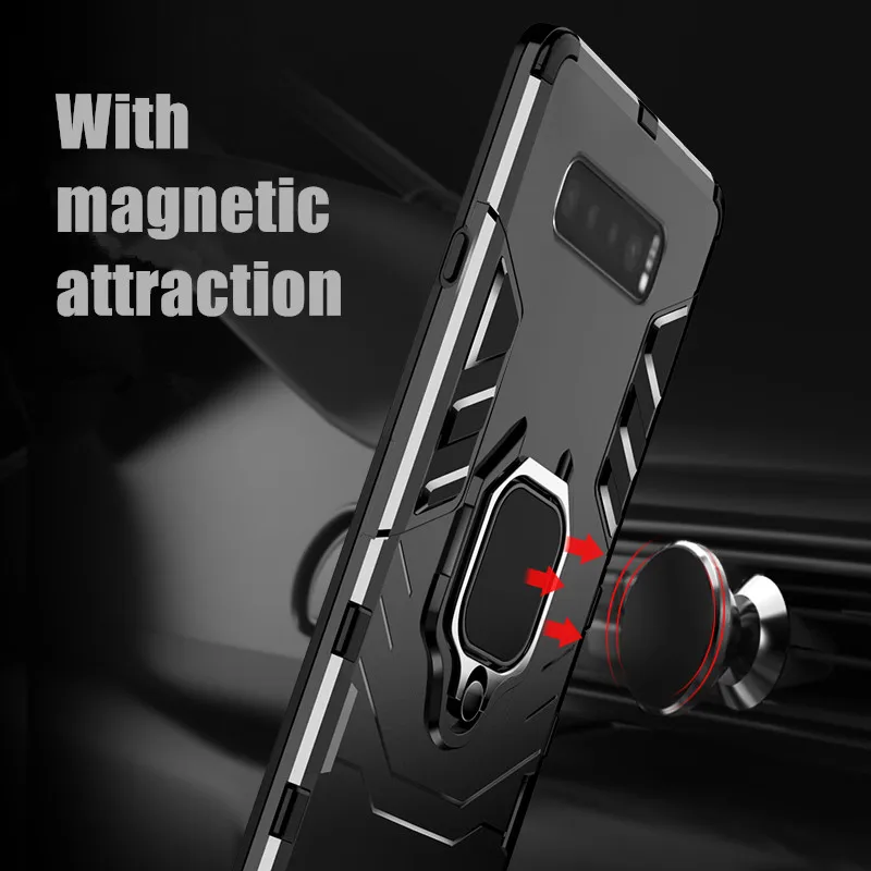 KEYSION Ring Holder Phone Case for Samsung Galaxy S10 Plus S10e S9 Note 10+ 5G 9 Soft TPU Silicone Hard PC Adsorption Back Cover