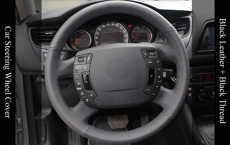 Lqtenleo черного цвета из натуральной кожи DIY Ручная прошивка автомобиля рулевое колесо Крышка для Citroen C5 2008