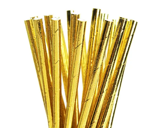 25 шт./лот фольга золотые/серебряные/красные/розовые бумажные соломинки для детей