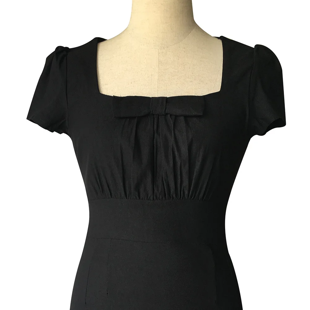 Для женщин Элегантный Винтаж Pin Up лук Ruched Туника квадратным воротником