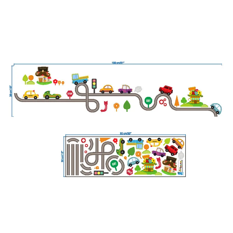 New Cartoon Car Wall Decoration Stickers For Kids Room Self Adhesive Track Tree Vinyl Poster Mural Removable Decal Gift Baby | Дом и сад
