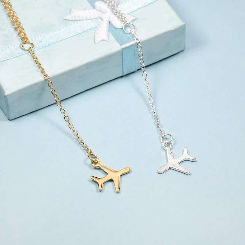 2pcs Trendy Gold Silver Plane Pendant Airplane Choker Aircraft Chain Layered Necklaces for Women Girls Fashion Charm Jewelry|Ожерелья с