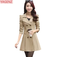 yagenz spring autumn trench coats for women slim wild medium length female windbreaker coat double breasted tops casual style548