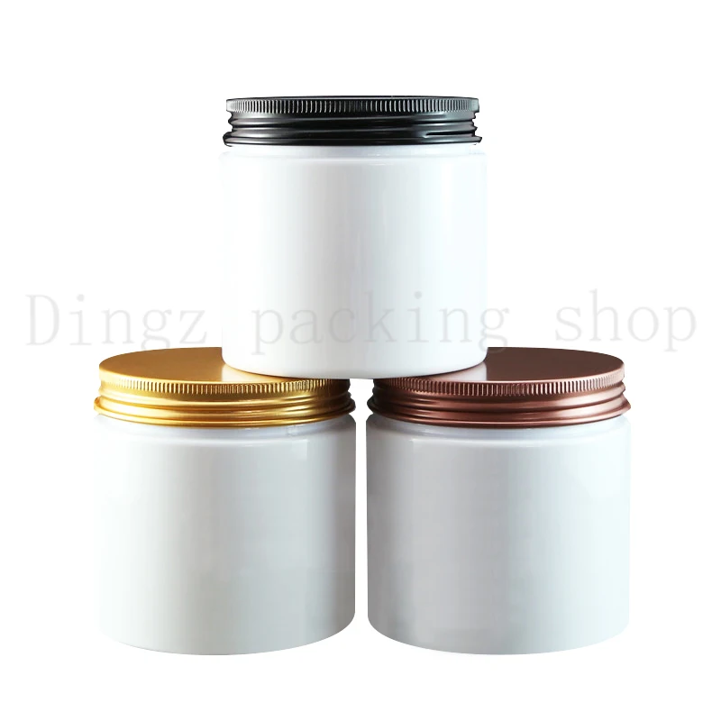 200G White Empty Cosmetic Jar Body Lotion Refillable Honey Cream Cookie Candy Frost Container 7Oz With Black Aluminum Cover