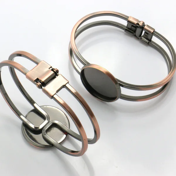 2pcs 20mm  Autique Copper  plated Flat Pad Adjustable Cuff Bangle and Bracelets Blank  DIY Jewelry Findings Settings ,410002