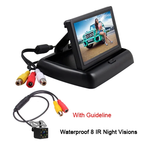 With 8 IR Camera AMPrime 4," Складной автомобильный монитор заднего вида lcd TFT дисплей экран 2 пути видео вход для грузового автомобиля камера заднего вида - Цвет: With 8 IR Camera