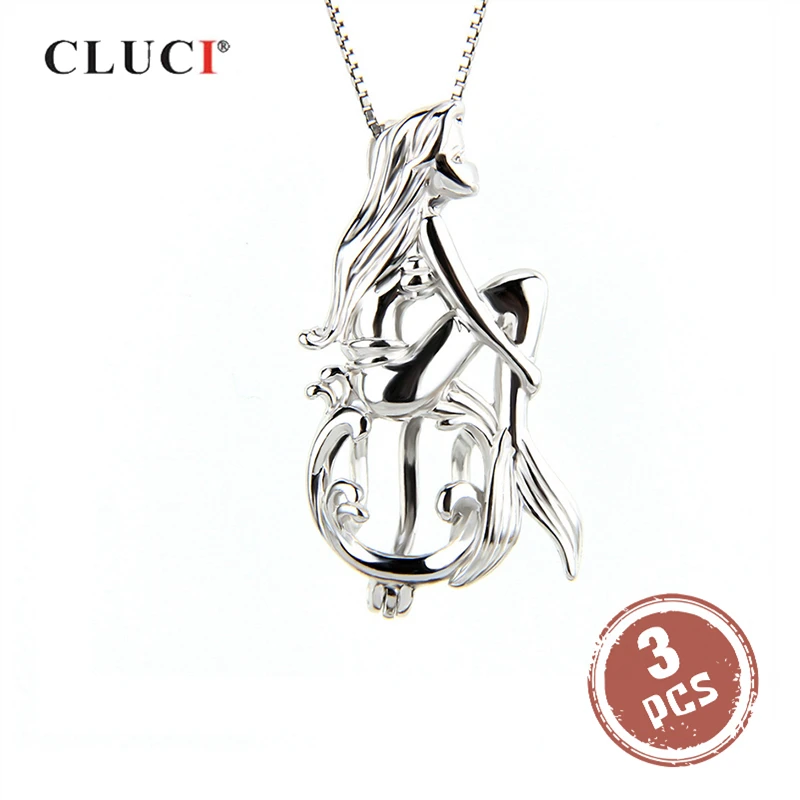 CLUCI 3 шт милый серебряный 925 форма русалки клетка кулон для ожерелья женщин сказка