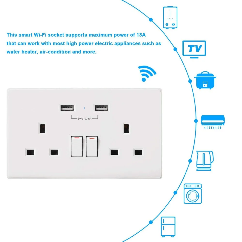 Tuya Smart WiFi в розетке умная розетка 2 независимая управления и USB порта Alexa Google
