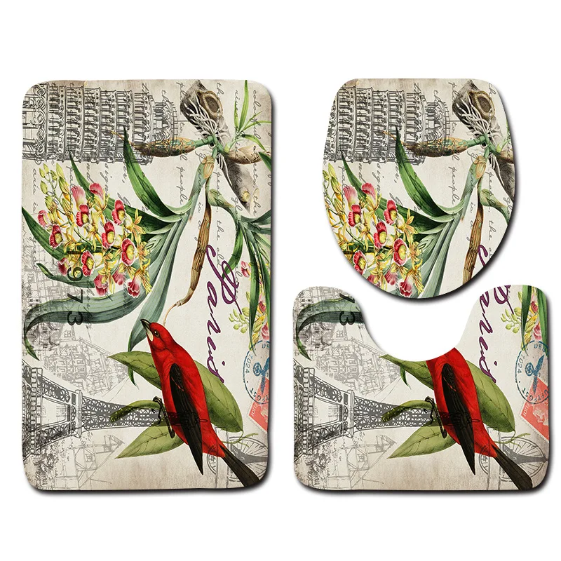 free shipping 3pcs green flower banyo bathroom carpet toilet u type bath mats set non slip pad tapis salle de bain alfombra bano free global shipping
