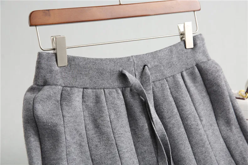 2020 Fall Winter Women Loose Casual Pants Lace UP Elastic Waist Wide leg Wool Knitted Straight Grey Black Beige | Женская одежда