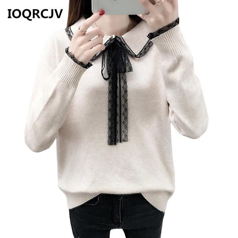 

Spring Autumn Women Sweater Pullover Knitted Plus Size Loose Long-sleeve Ladies Lace Elastic Casual Top Jumper Pull Femme R145