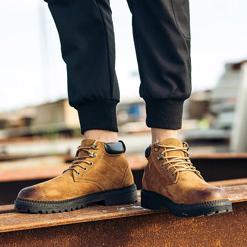 HEINRICH Leather Ankle Boots High Quality Mens Casual Lace-Up Comfortable Working Shoes Men Stivaletti Uomo Botte Homme | Обувь