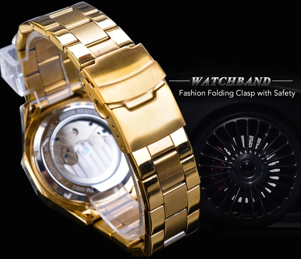 Forsining Grand, золотые автоматические часы, турбийон, Moonphase, мужские механические часы с календарем, стальные ремни, наручные часы, Relogio
