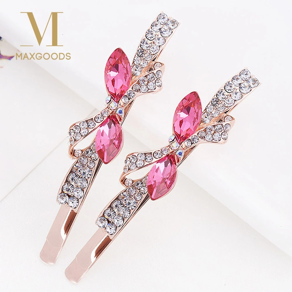 1 пара корейский Кристалл Rhinestone Бабочка волос заколка шпилька Лентой Зажим Для