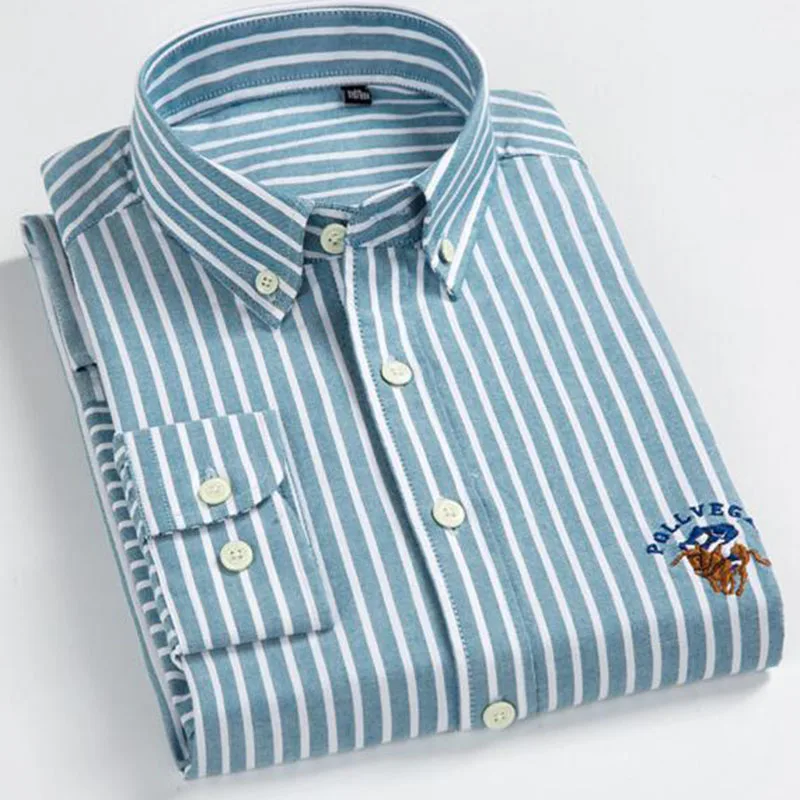 Мужские Оксфордские футболки из натурального хлопка с длинными рукавами Camisa