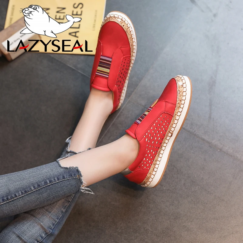 LazySeal, новая летняя женская обувь на плоской подошве с перфорацией женская повседневная обувь для девушек, дышащая обувь без шнуровки, большой размер 43