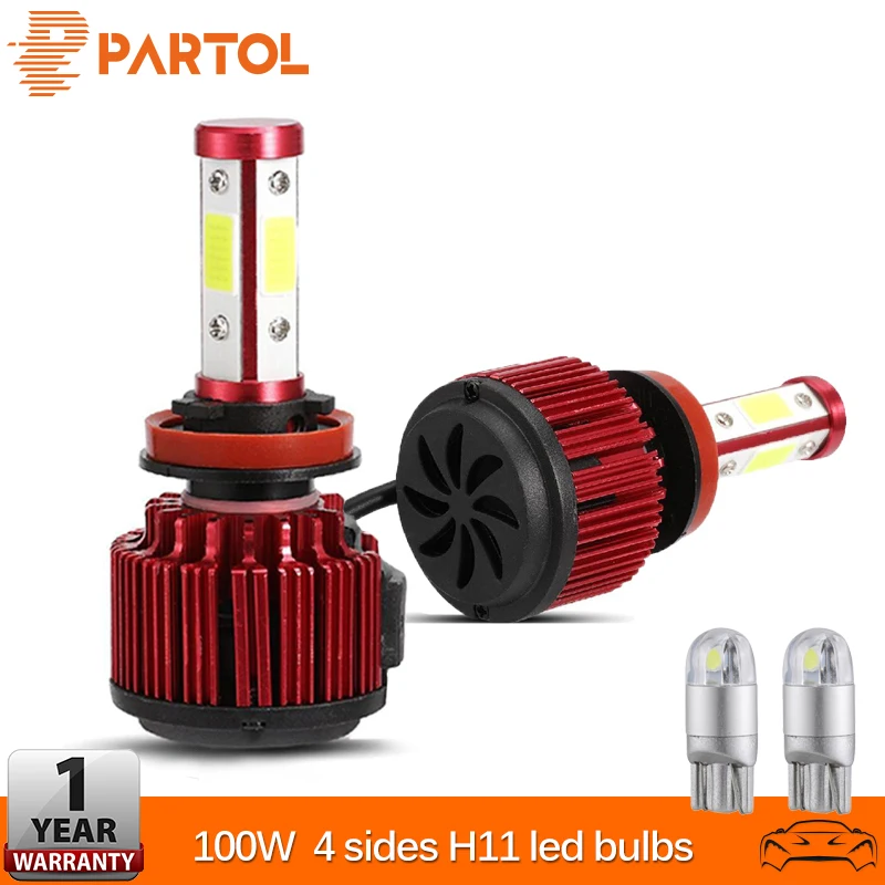 Partol 100 W H11 светодиодный фар автоматические светодиодные лампы Противотуманные