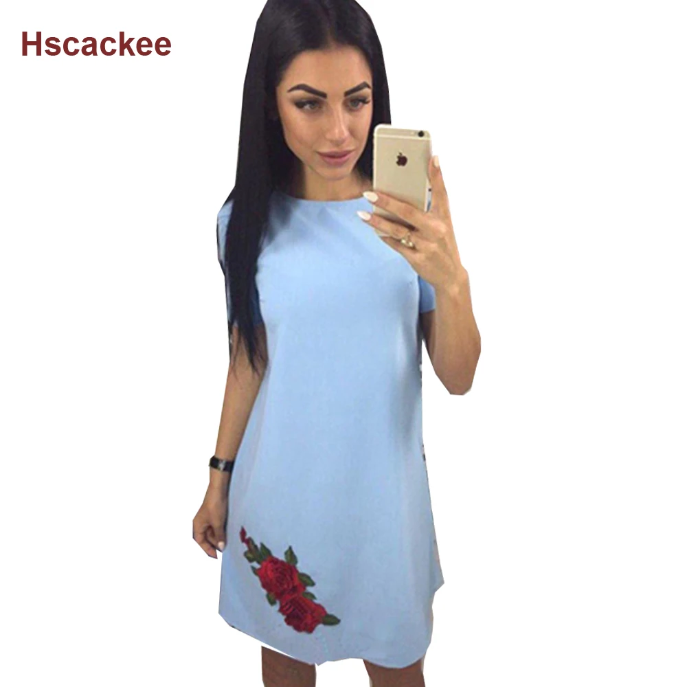 Hscackee Цветочный принт летнее платье короткий рукав мини вечерние женские офисные