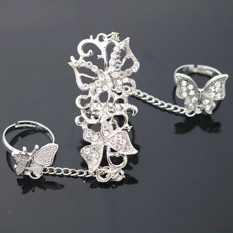 PAGlisten стразы цветы бабочки Женское кольцо с двойным кольцом золотистого цвета